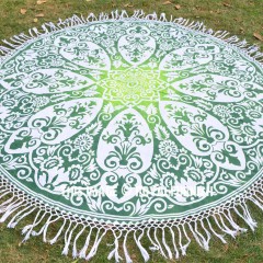 Green Royal Ombre Medallion Mandala Roundie, Thin Sheet Beach Throw