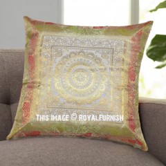 White Floral Medallion Mandala Circle Silk Throw Pillow Cover