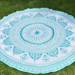 Sea Green Large Leafs Circle Ombre Roundie, Mandala Beach Throw