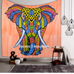 Orange Multi Hand Brush Asian Elephant Tapestry