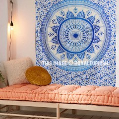 Blue Chakra Flower Ombre Mandala Wall Tapestry