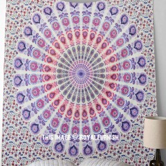 Blend of Purple & White Peafowl Psychedelic Mandala Tapestry Throw
