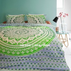 Green Multi Classic Ombre Mandala Circle Boho Duvet Cover with 2 Pillow Covers