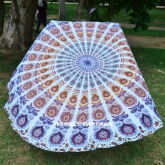 White Multi Mandala Roundie Beach Throw