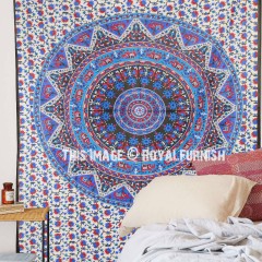 Blue Mandala Home Decor Tapestry Wall Hanging Indian Cotton Tapestries by ArtBoxStore Round Tapestry