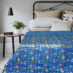 Full/Queen Size Blue Multi Tree Of Life Kantha Blanket Bedspread Quilt