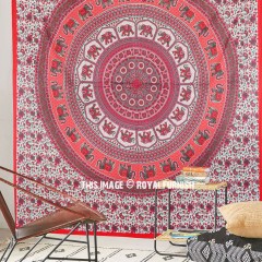 Red Elephants Rings Medallion Mandala Tapestry
