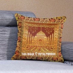 Brown Decorative Floral Printed Tajmahal Silk Throw Pillow Case