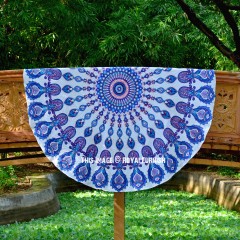 Blue Multi Fish Medallion Mandala Beach Roundie Throw