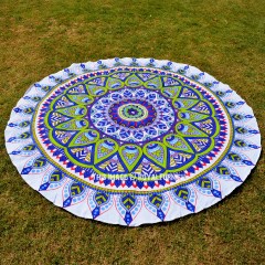 White and Blue Colorful Rejoice Medallion Mandala Cotton Beach Roundie