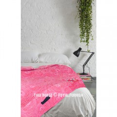 Pink Multi Handcrafted Unique Old Sari Quilted Vintage Kantha Throw Blanket