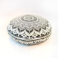 Black Classic Ombre Mandala Round Floor Pillow Cover 32" Inch, Dog Pet Bed
