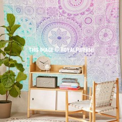 Purple & Sea Green Mandala Pattern Prisma Tapestry Bedspread