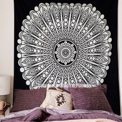 Queen Black & White Spiritual Sun Mandala Wall Tapestry