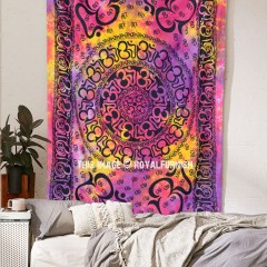 Multi Pink & Purple Hindu OM Chakra Tie Dye Tapestry Wall Hanging