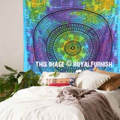 Small Turquoise Colorful Tie Dye Bohemian Medallion Mandala Tapestry