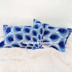 Blue Peacock Wings Featuring Bohemian Bed Pillow Covers Set of 2