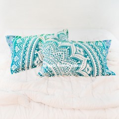 Sea Green Geometric Ombre Mandala Bed Pillow Covers Set of Two