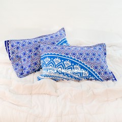 Blue Bohemian Floral Ombre Mandala Bed Pillow Cases Set of Two