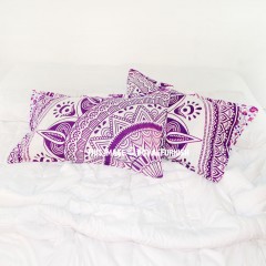 White Purple Long Leaf Bohemian Ombre Mandala Bed Pillow Covers Set of Two