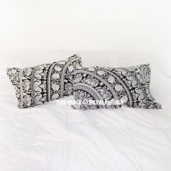 Black & White Bohemian Elephants Ring Mandala Pillow Covers Shams Set of Two