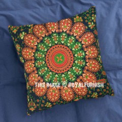 Green & Orange Decorative and Accent Mandala Throw Pillow Case 16X16 Inch