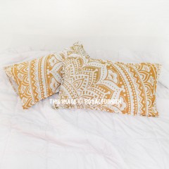 Gold Floral Mandala Bed Pillow Covers Set of Two