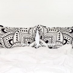 Black & White Lotus Boho Mandala Pillow Covers Set of Two