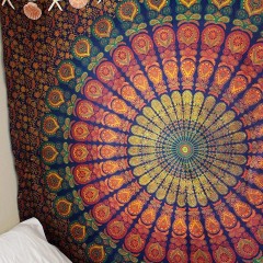 Blue & Yellow Hippie Medallion Mandala Boho Tapestry Wall Hanging