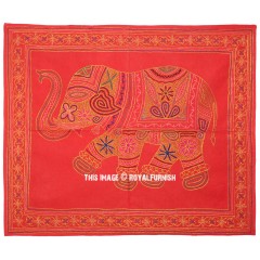 Red Indian Ari Embroidered Elephant Fabric Wall Hanging Decor Art
