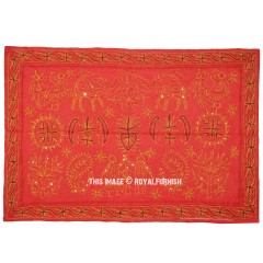 Unique One Of A Kind Red Ari Embroidered Fabric Wall Hanging Tapestry