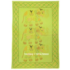 Green Jaipuri 3 Elephant Hand Work Embroidery Tapestry Wall Hanging