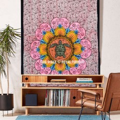 Twin Pink Multi Turtle Mandala Tapestry