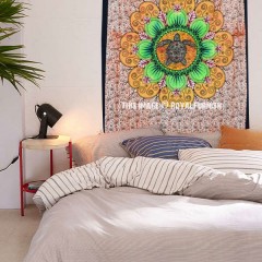 Twin Orange Multi Turtle Mandala Tapestry