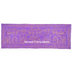 Purple Animal & Floral Golden Thread Embroidered Fabric Wall Hanging Art 
