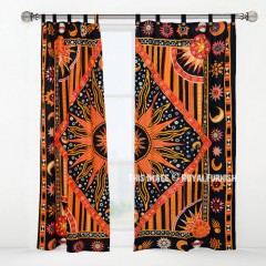 Multicolor Celestial Sun Moon & Planets Tapestry Curtain Panel Pair