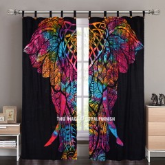 Black Multi Gypsy Inspirations Spiritual Elephant Tapestry Curtain Panel Pair