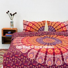 Maroon Multi Cool Floral Mandala Duvet Covers with Set of 2 Pillow Covers