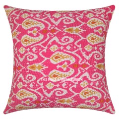 Pink Large Kantha Paisley Cotton Outdoor Living Throw Pillow