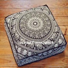 Black & White Elephant Mandala Square Floor Pillow Cover 36" Inch