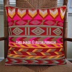 Decorative Red Stripes Boho Rugs Pillow Cover 16X16 Inch