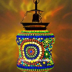Pumpkin Shaped Boho Inspired Mosaic Hanging Light Fixture