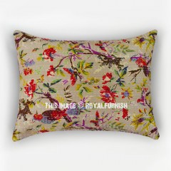 Beige Bird Paradise Boho Kantha Standard Pillow Sham Set of 2