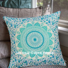 Sea Green New Ombre Mandala Cotton Throw Pillow Case