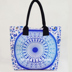 Blue Multi Large Leaf Ombre Tote Hippie Handbag