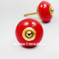 Solid Red Color Decorative Ceramic Knobs Set of 2