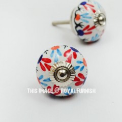 Colorful Flower Painted Ceramic Dresser Knobs Set Of 2