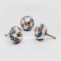 Colorful Flower Painted Decorative Ceramic Drawer Knobs Set Of 2 