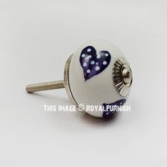 White & Blue Love Heart Ceramic Drawer Knobs Set Of 2 