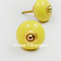 Solid Yellow Decorative Ceramic Drawer Knobs Set of 2 